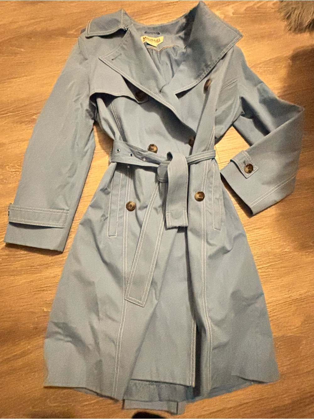 Michael Kors Powder Blue Double-Breasted Trench Coat with Belt